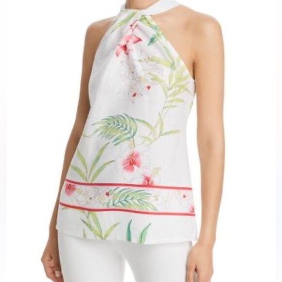 Tommy Bahama Acqua Dei Fiore Linen Halter Top in Size Large - Picture 1 of 11